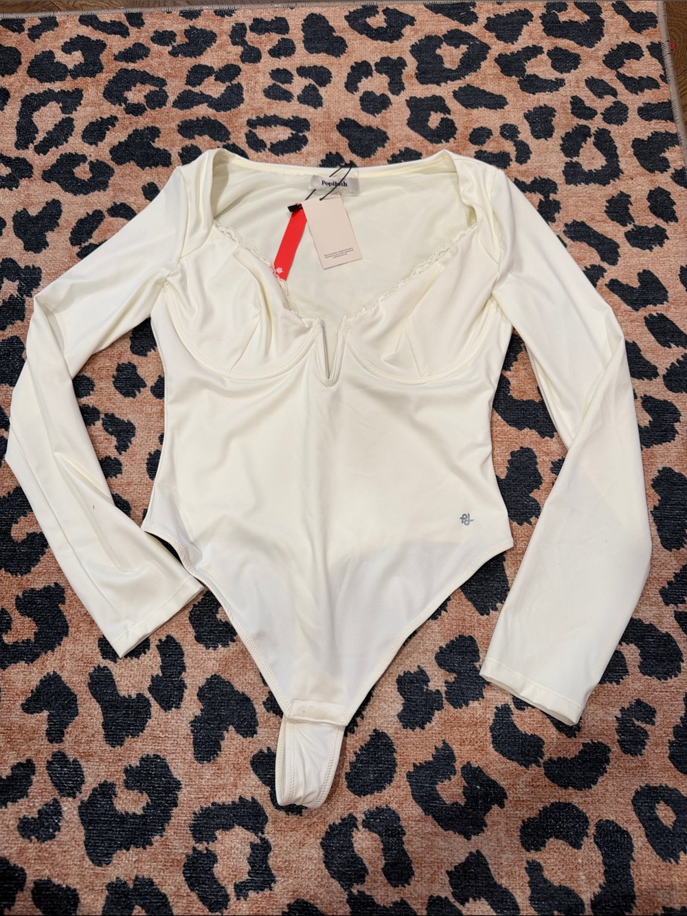 Popilush Cream Long-Sleeve One-Piece Bodysuit shape wear